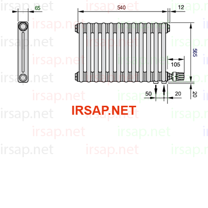 чертеж радиатора Irsap Tesi 20565-1220565-12-26-01